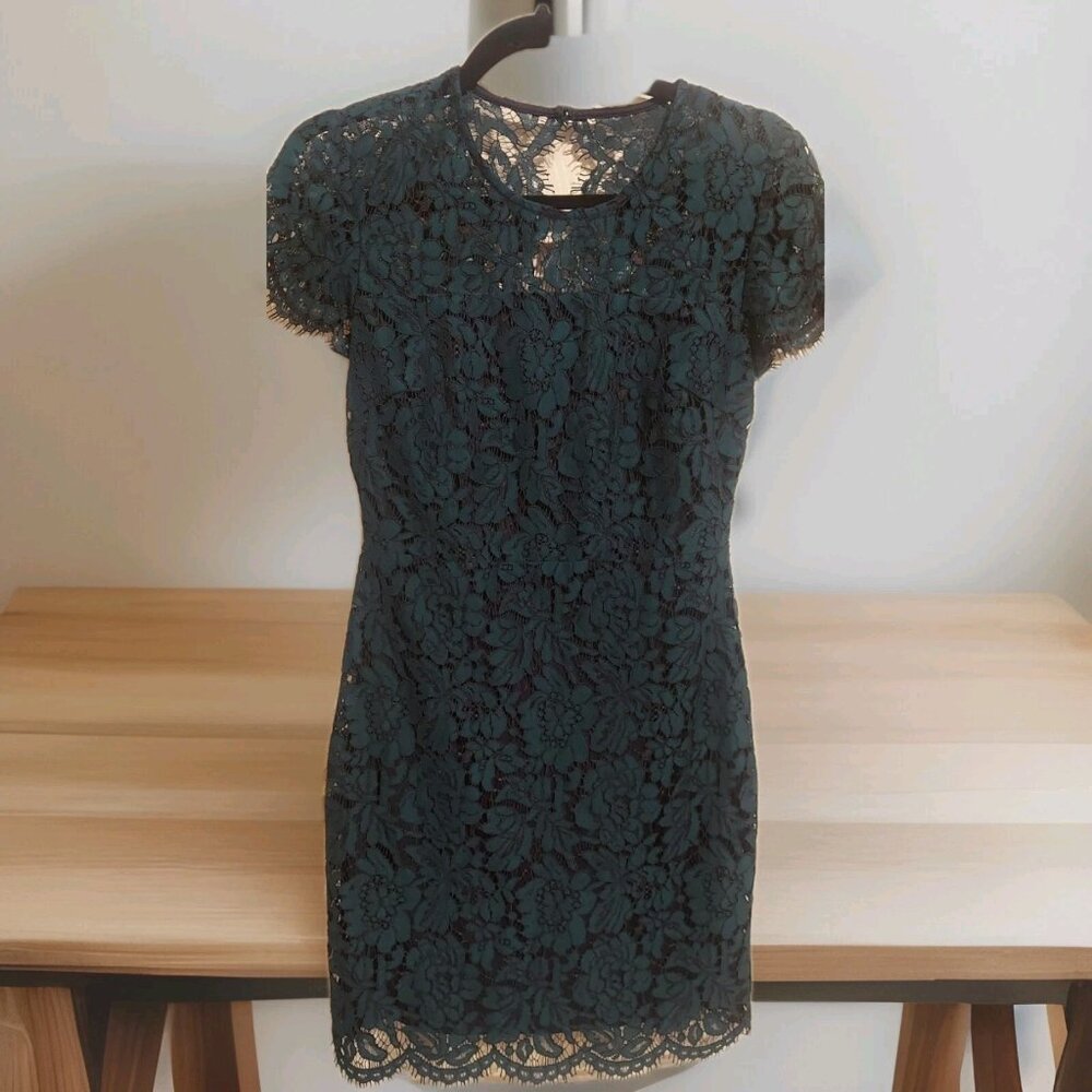 Banana Republic Petite Collection Dress Womens Sz 0 P Green Jacquard‎ NWT